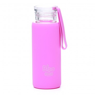 Botella Bbo Irisana de vidrio de borosilicato con funda de silicona. 330 ml.