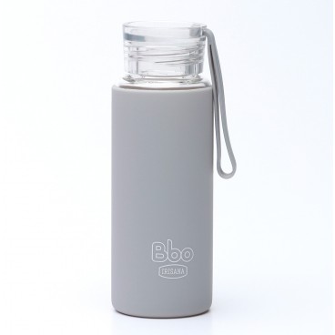 Bottiglia Bbo Irisana in vetro borosilicato con custodia in silicone. 330 ml.