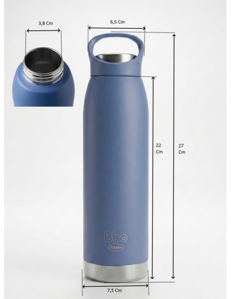 Botella termo de acero inox 304 Bbo 700 ml azul con asa en tapa
