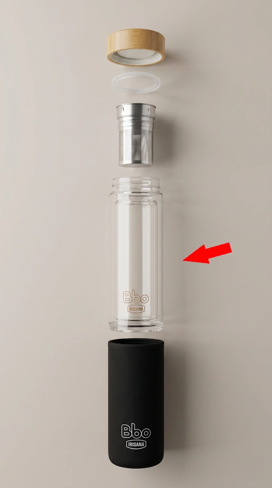 Cuerpo de vidrio de doble pared de repuesto para botella Bbo15 Irisana